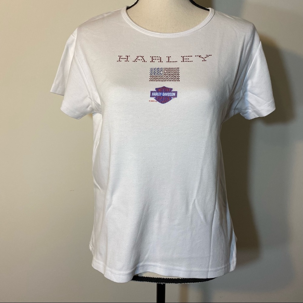 Harley Davidson Rhinestone American Flag T-shirt